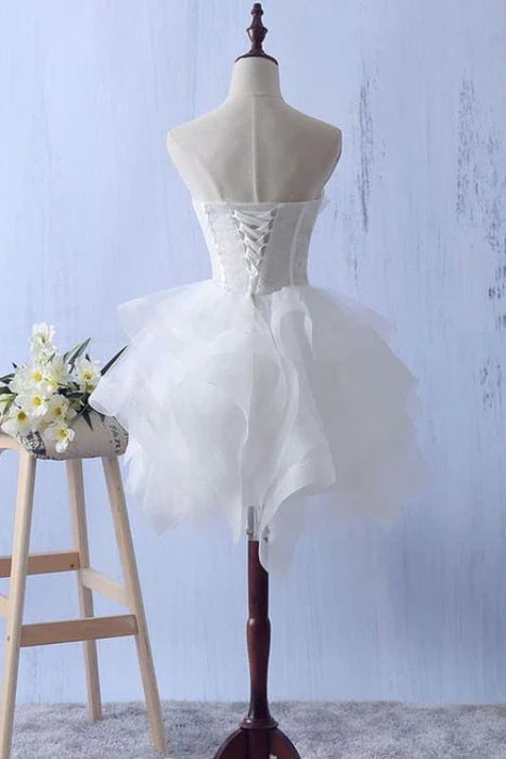 Mini Ruffles Strapless Short Homecoming Lace Appliques Graduation Dress