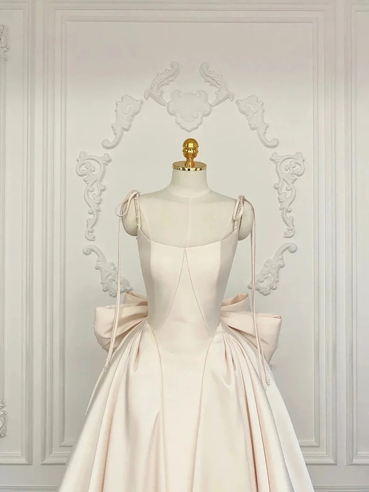 Light Champagne Satin Straps Party DressLight Champagne Satin Prom Dress