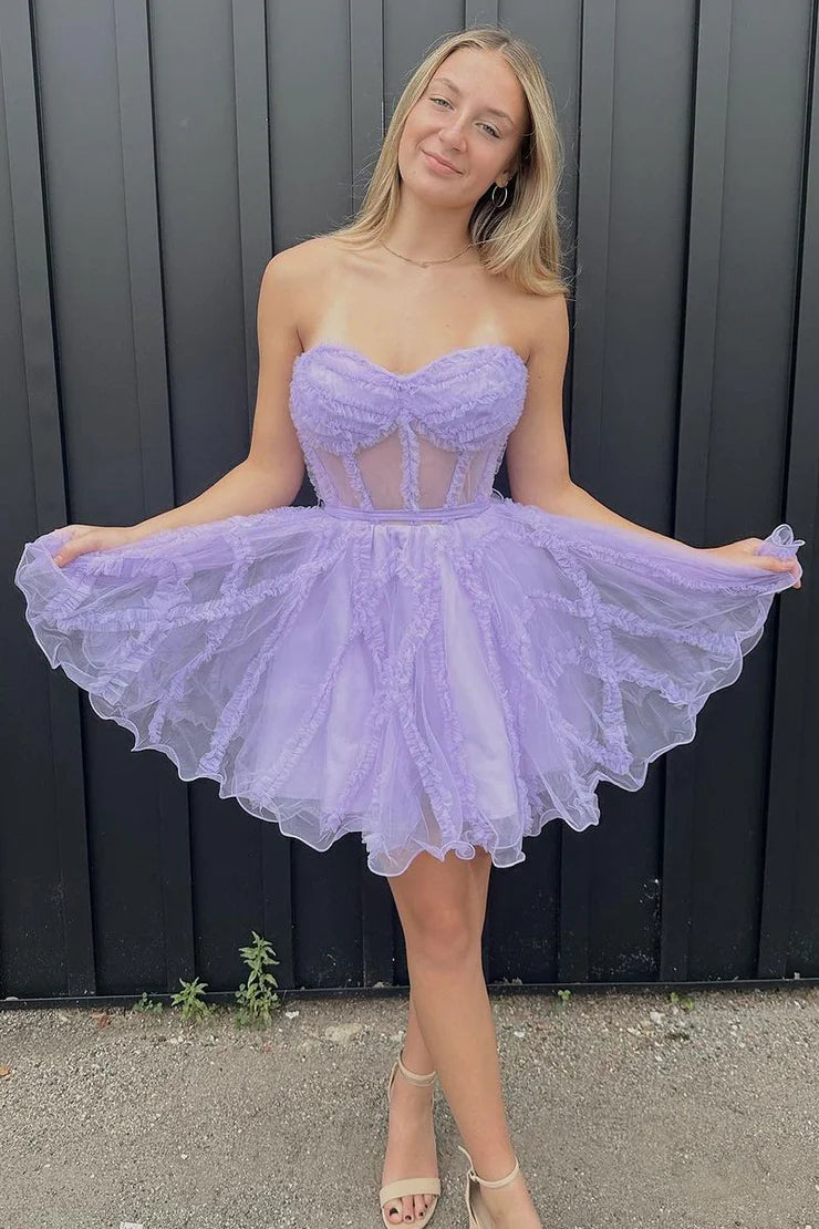 A Line Sweetheart Lavender Tulle Homecoming Dresses