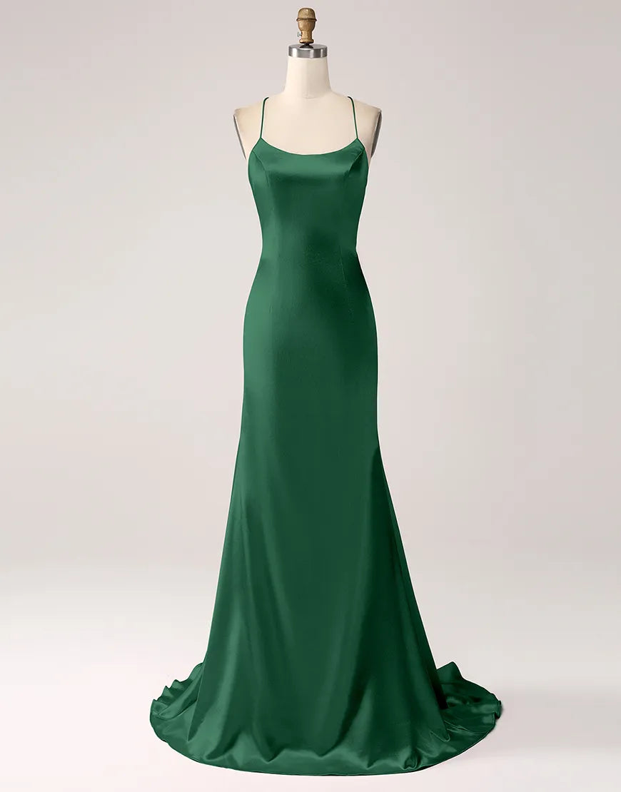 Simple and atmospheric long backless mermaid lace up party dress