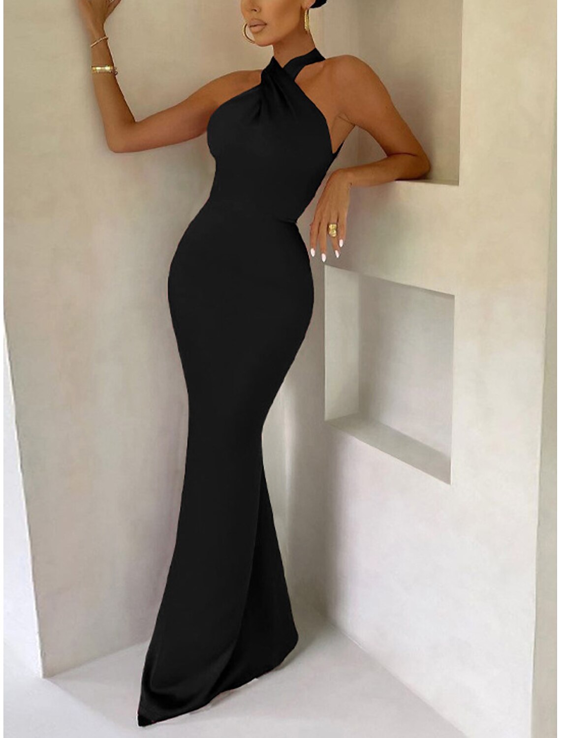Women's Black Dress Party Dress Bodycon Backless Halter Neck Sleeveless Formal Special Occasion Stylish Black Brown Summer Spring