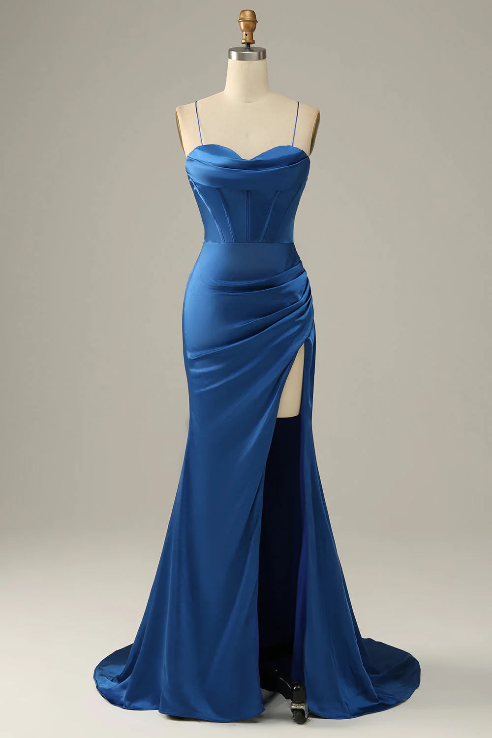 Black slim shoulder mermaid long slit ball dress