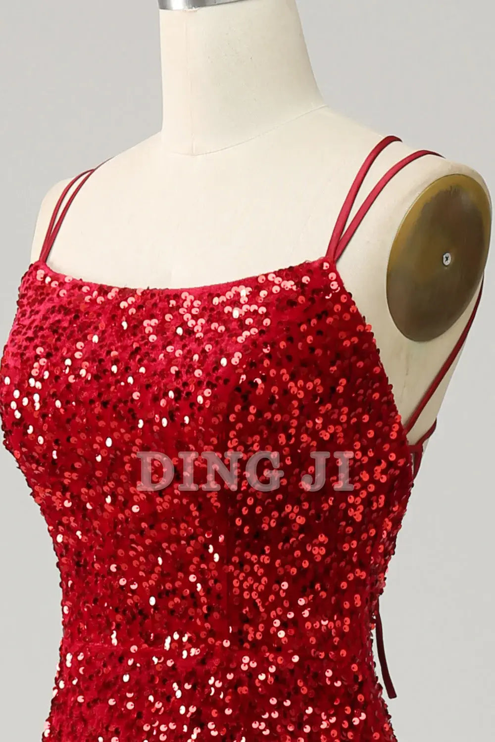 DingJiDress Prom Dress Sparkly Mermaid Spaghetti Straps Backless with Fringes Gorgeous Train Formal Women's Dresses Wedding Guests Dresses