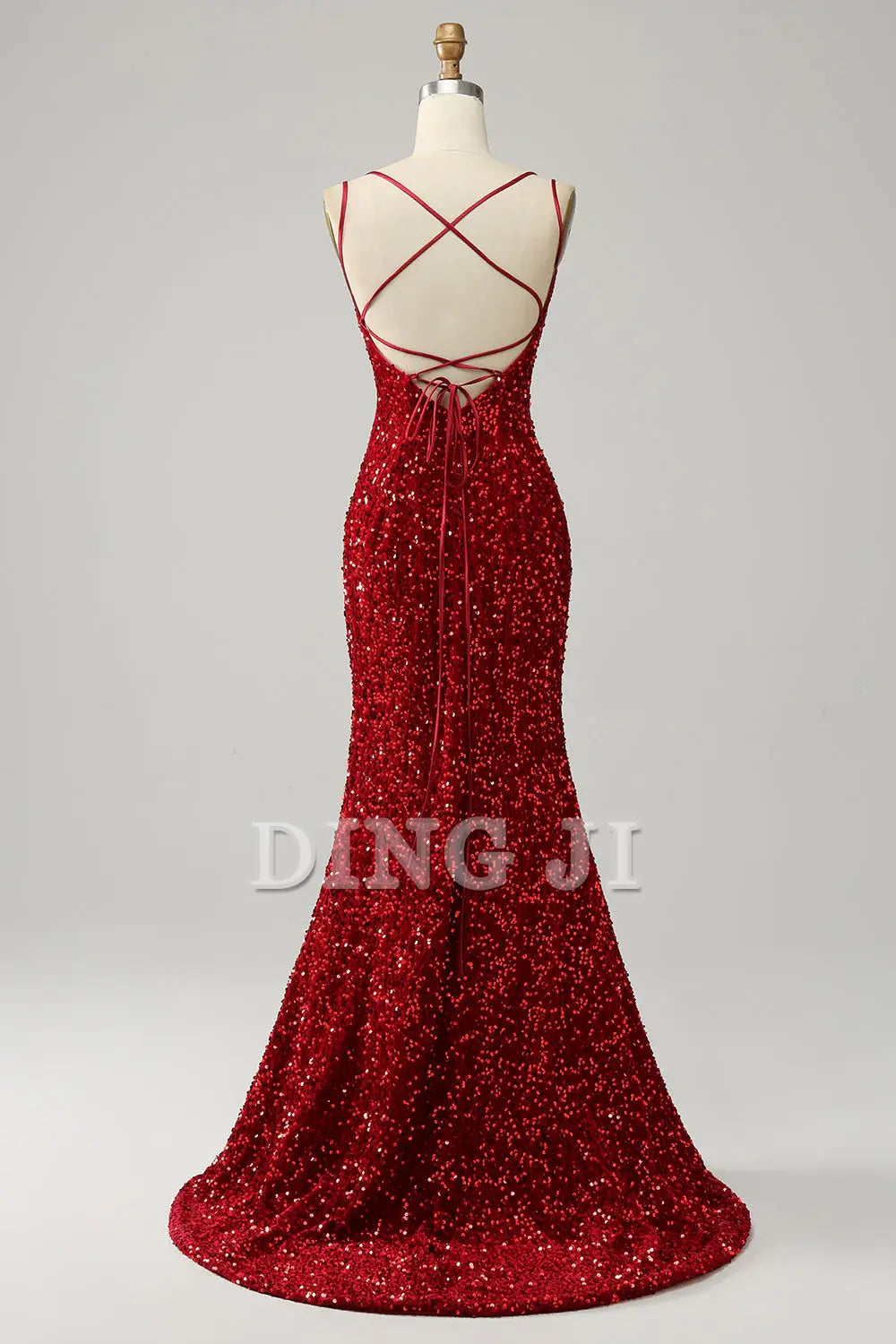 DingJiDress Prom Dress Sparkly Mermaid Spaghetti Straps Backless with Fringes Gorgeous Train Formal Women's Dresses Wedding Guests Dresses