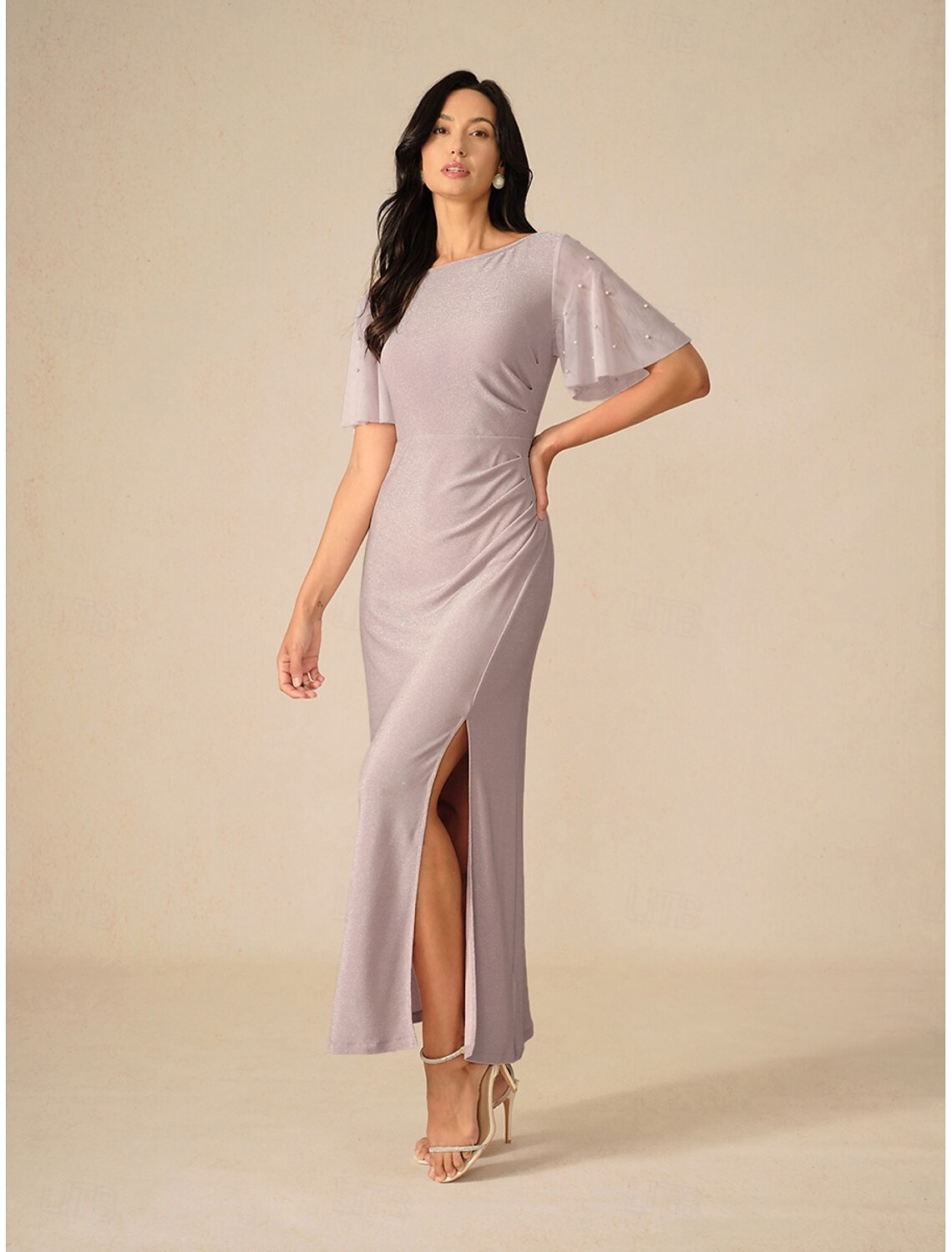 Women's Maxi Dress Sheath Dress Elegant Party Wedding Party Wedding Guest Solid Color Short Sleeve Crew Neck Pink Summer Spring Fall