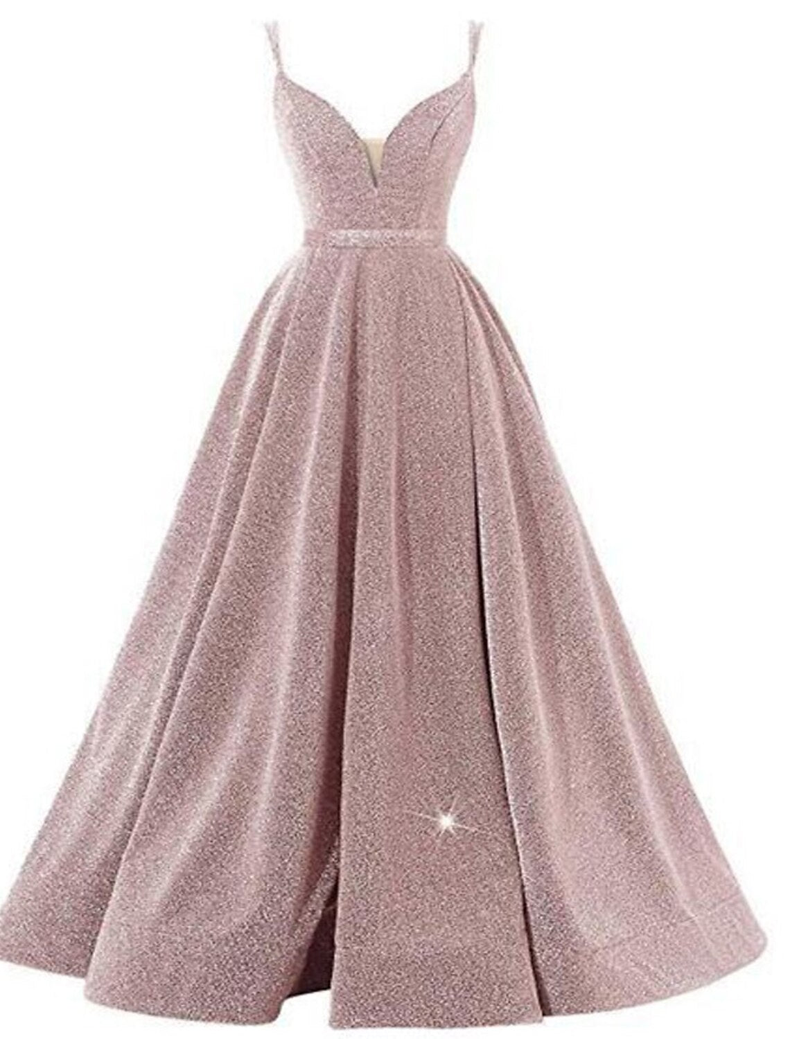 A-Line Prom Dresses Beautiful Back Dress Wedding Guest Formal Evening Floor Length Sleeveless Spaghetti Strap Sequined with Pleats Sequin Masquerade Dress