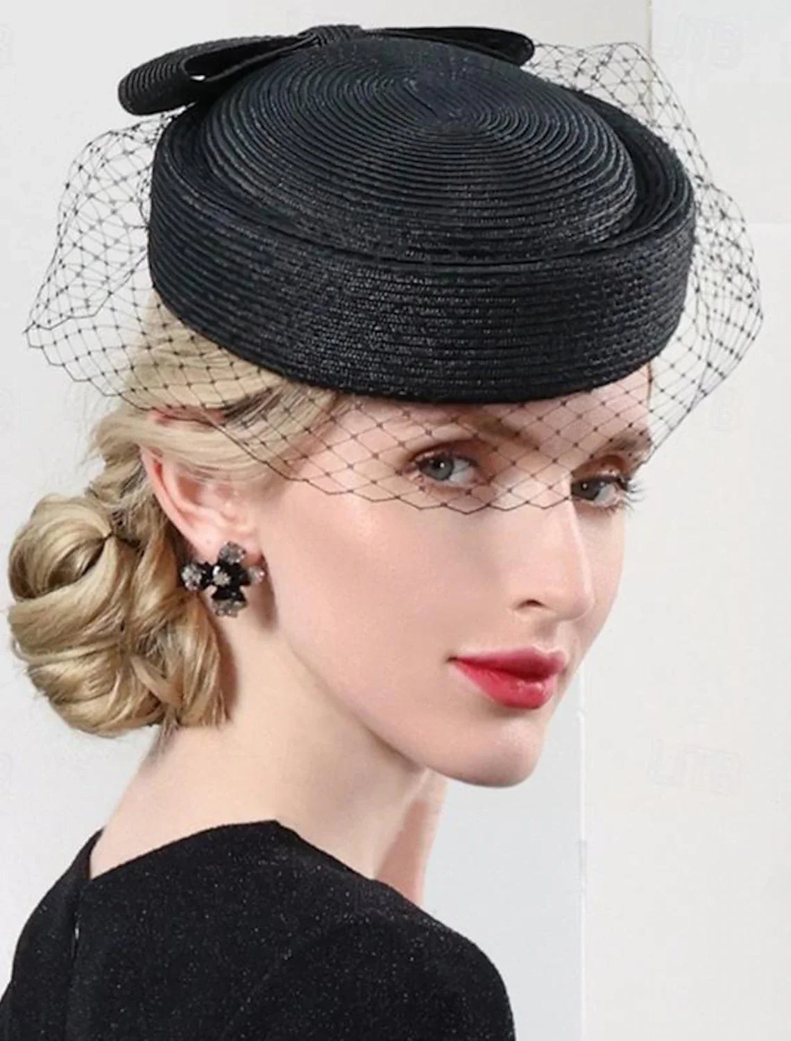 DingJiDress Hats Tulle Fiber Hat Straw Hat Wedding Tea Party Elegant Wedding With Bowknot Tulle Headpiece Headwear