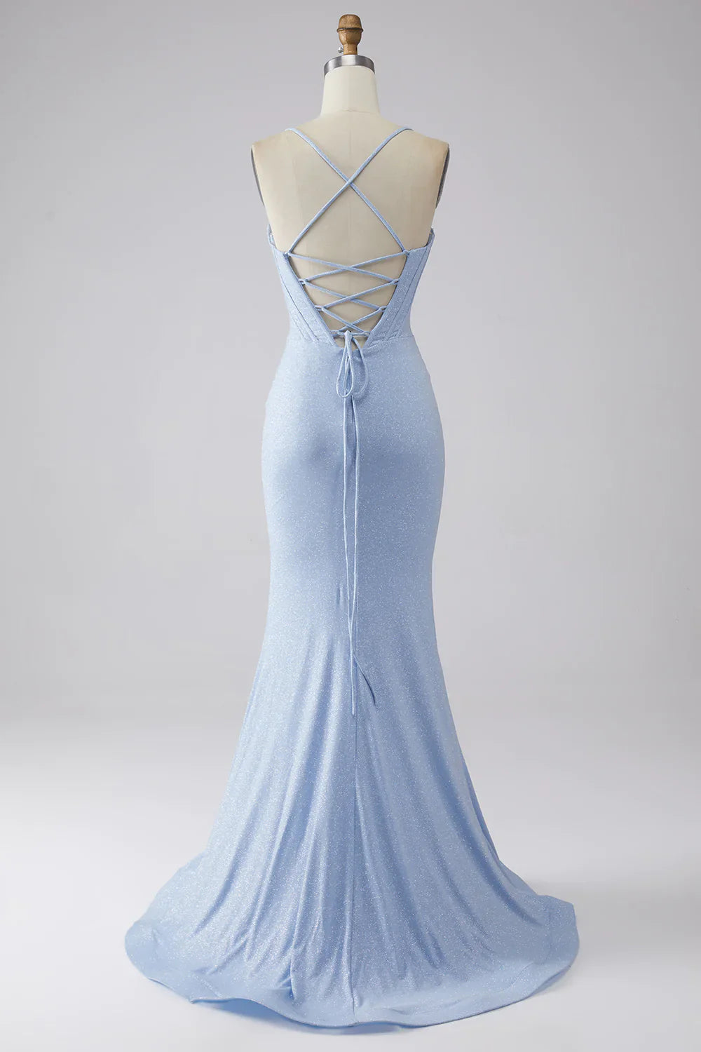 DingJiDress Light Blue Sparkly Mermaid Prom Dress with Slit