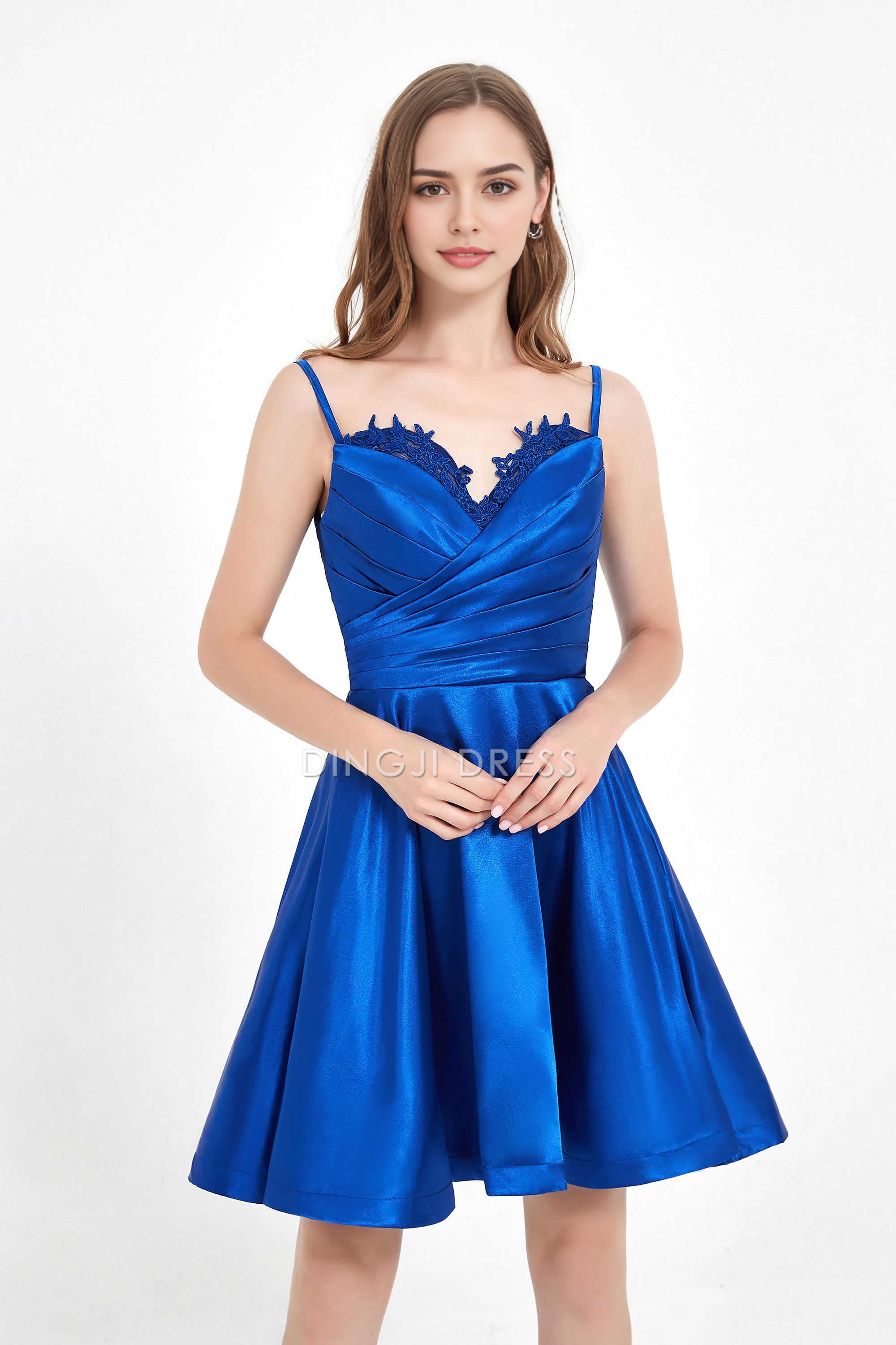 DingJiDress Hot Sale Homecoming Dress Fashion Elegant A Line Spaghetti Strap Lace Sweetheart Applique Open Back Simple Short Dress