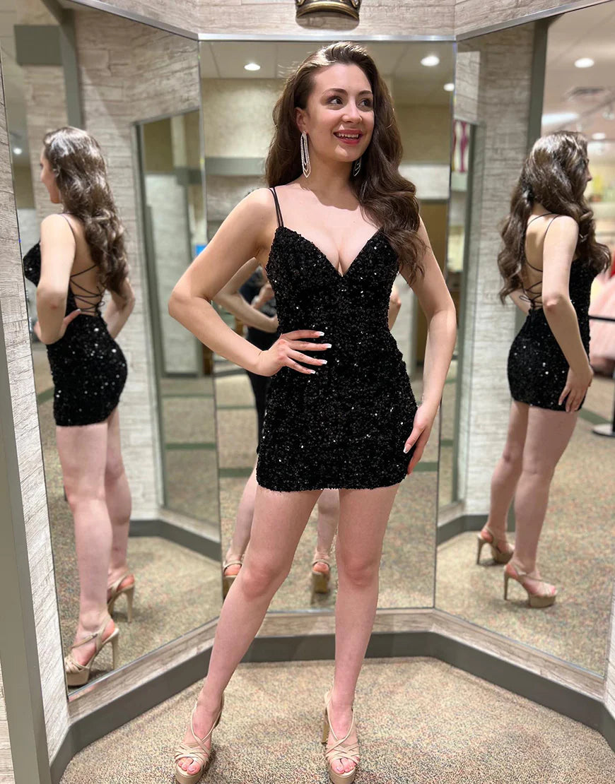 Sequin Tight Lace-Up Short Homecoming Dress