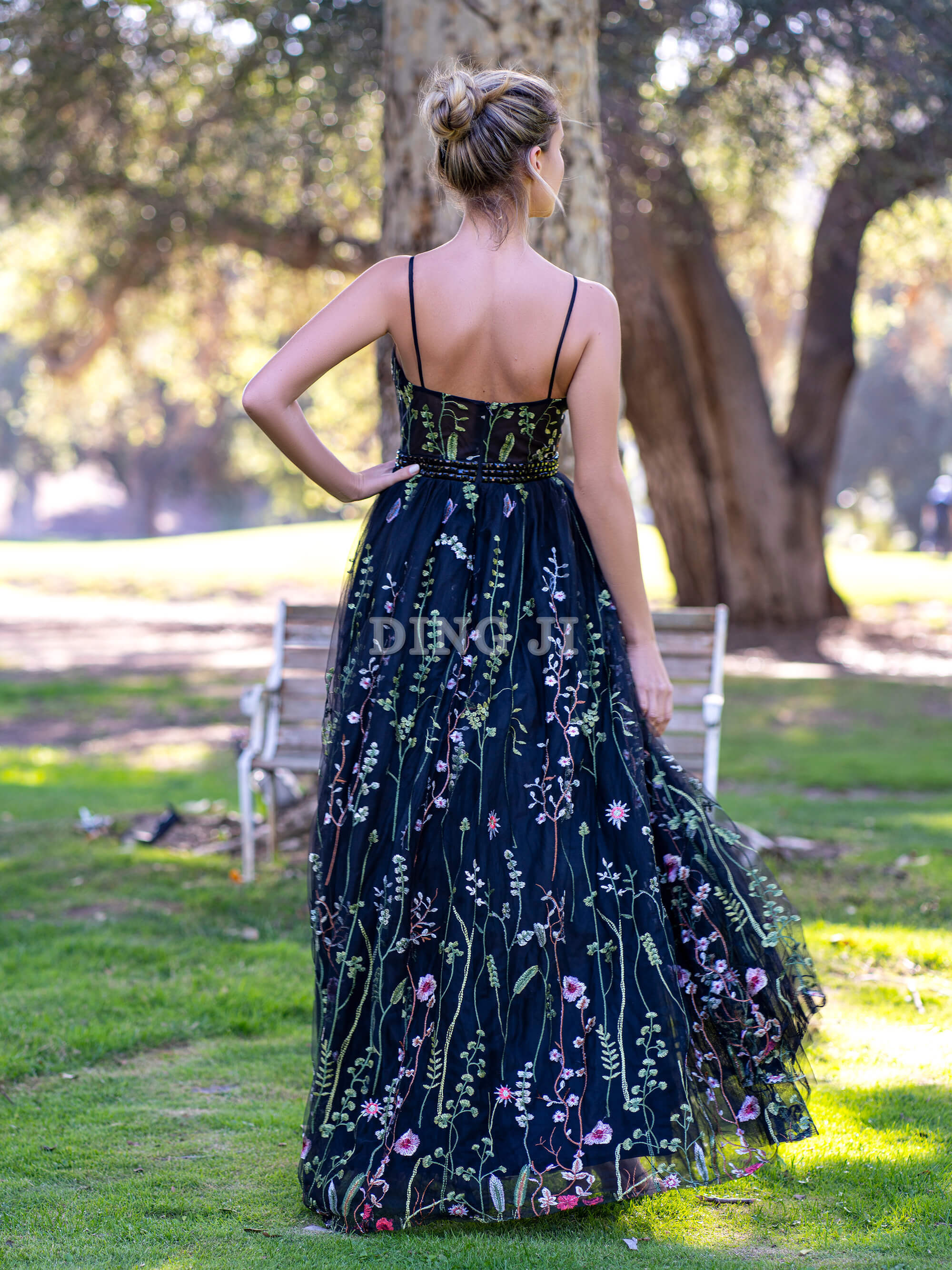 DingJiDress Evening Dress V-neck Spaghetti Straps Applique Tulle Floor Length Sweet Prom Dress Elegant Fantastic Formal Wear Dresses Wedding Guest Dresses