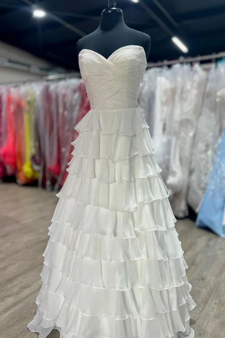 Blue Strapless Sweetheart Layered Sleeveless A-Line Formal Prom Dress