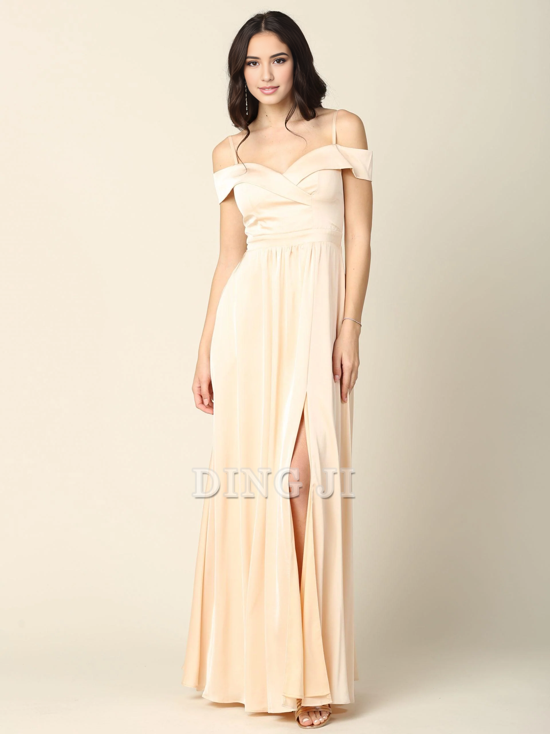 DingJiDress Bridesmaid Dresses Satin Spaghetti Strap Off Shoulder Sweetheart Neckline High Slit Exquisite Dress Wedding Guests Dresses