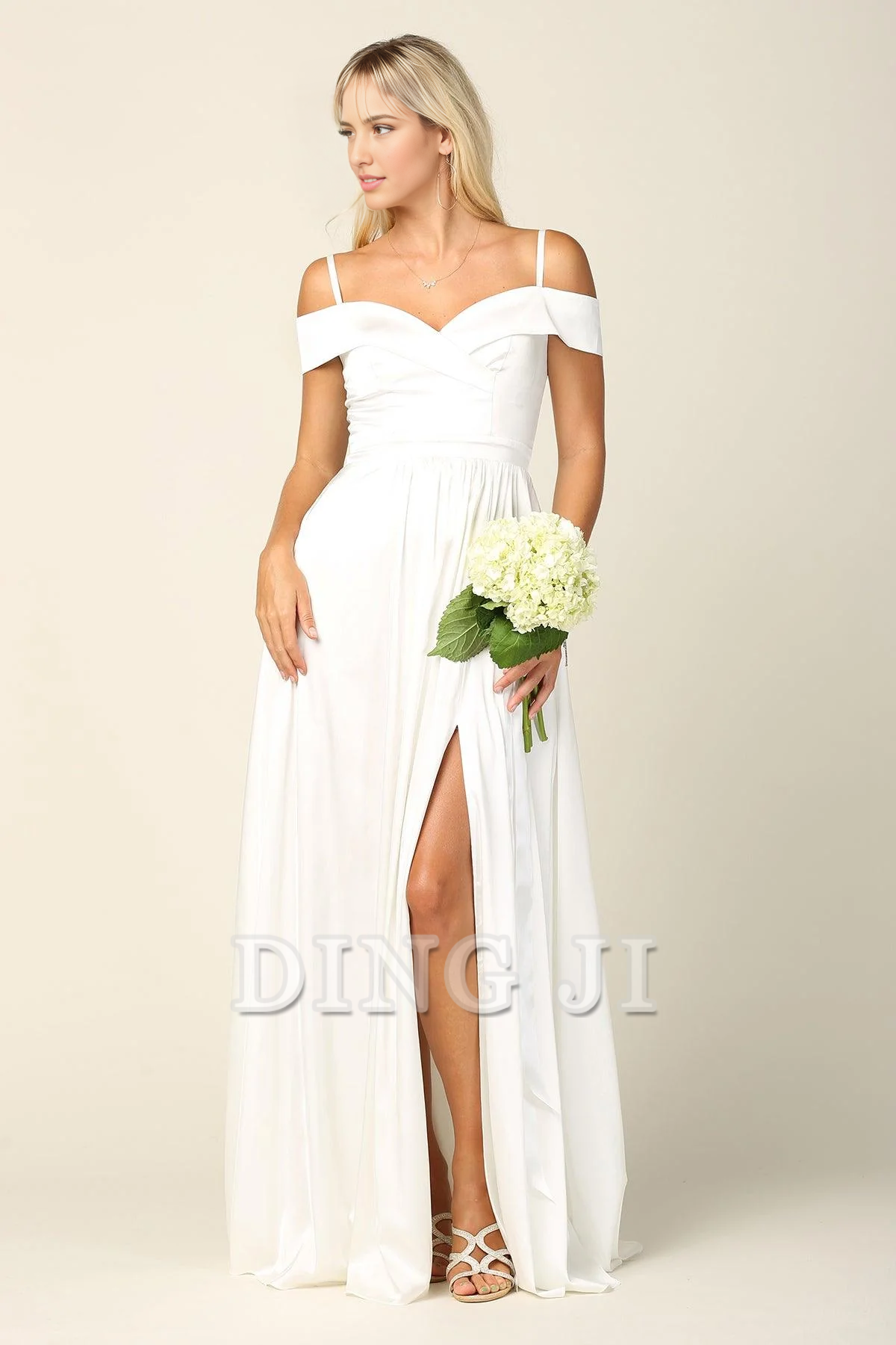 DingJiDress Bridesmaid Dresses Satin Spaghetti Strap Off Shoulder Sweetheart Neckline High Slit Exquisite Dress Wedding Guests Dresses