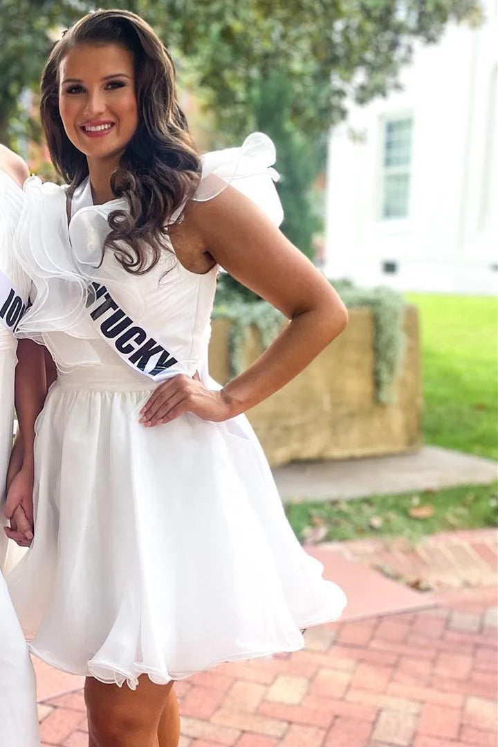 Light Blue Organza Ruffles A-Line Short Party Dress