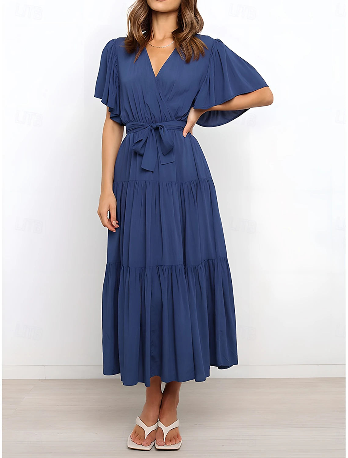 Women's Graduation Dress Maxi Dress Solid Color A Line Dress Summer Dress Party Classic Semi Formal Vacation Party Work Form Fit Graphic Plain Short Sleeve V Neck Black Pink Green Dark Blue