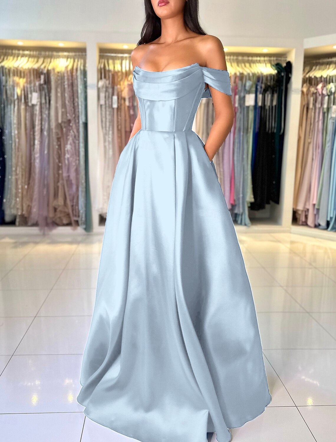 A-Line Evening Gown Elegant Dress Evening Party Birthday Floor Length Sleeveless Strapless Pocket Italy Satin Backless with Ruched Pocket