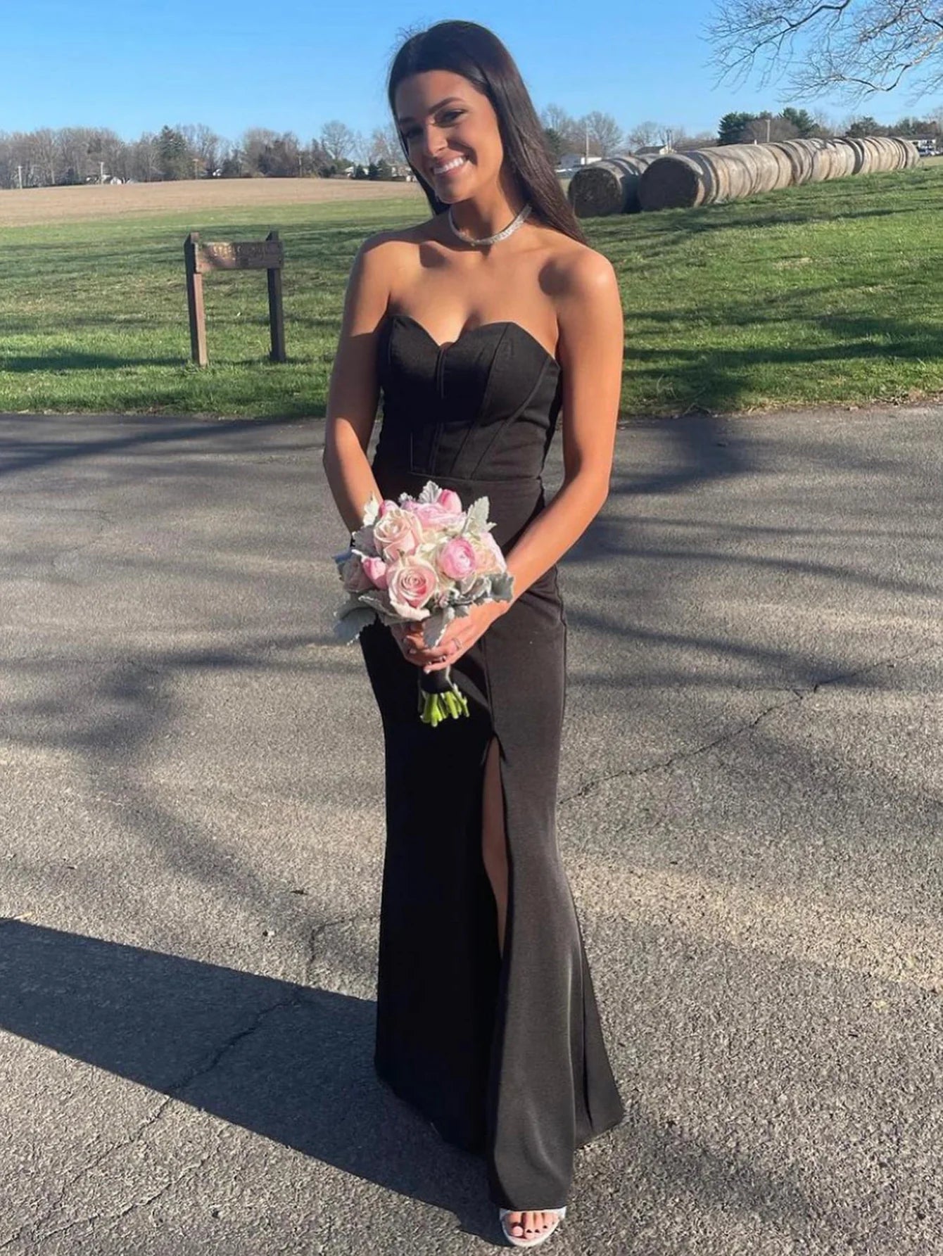 Black Sheath Sweetheart Long Prom Dress With Slit