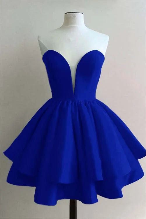 Glamorous Satin Sleeveless Sweetheart Short Homecoming Dress with Ruffles ﻿