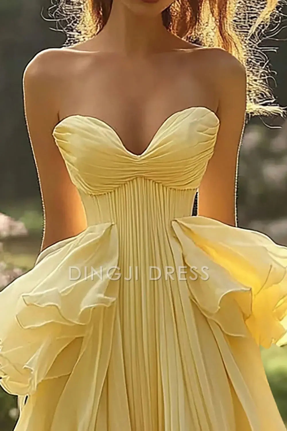DingJiDress High Quality Dress A Line Off Shoulder Sweetheart Chiffon Long Ruffles Fantastic Prom Dress