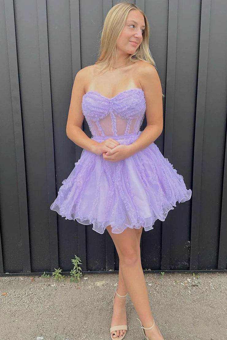 A Line Sweetheart Lavender Tulle Homecoming Dresses