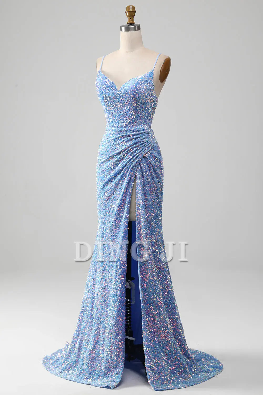 DingJiDress Prom Dress Mermaid Cultivate oneself Spaghetti Strap Side Fork Backless Sparkly Sequins Long Formal Women's Dresses Wedding Guests Dresses