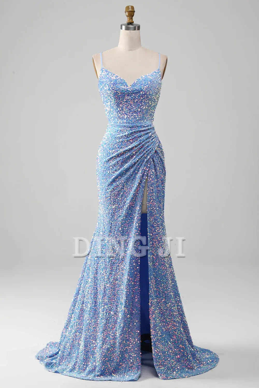 DingJiDress Prom Dress Mermaid Cultivate oneself Spaghetti Strap Side Fork Backless Sparkly Sequins Long Formal Women's Dresses Wedding Guests Dresses