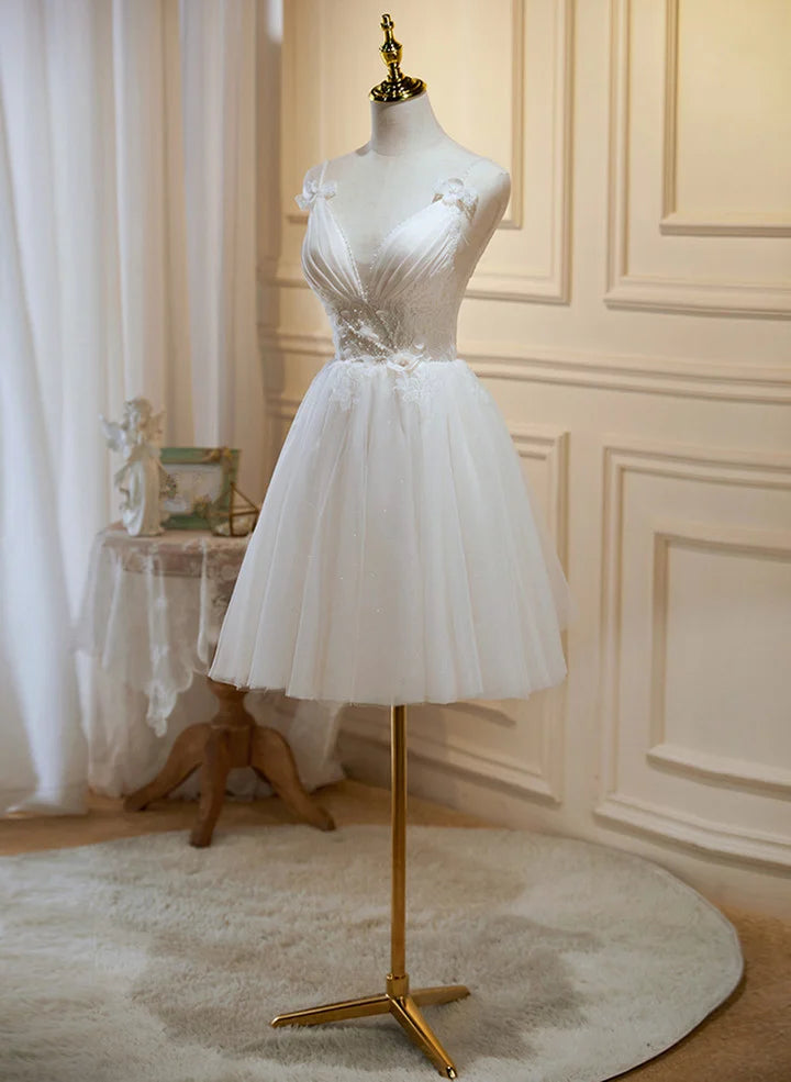 Ivory Tulle Short Party Dress Homecoming DressIvory Graduation Dress