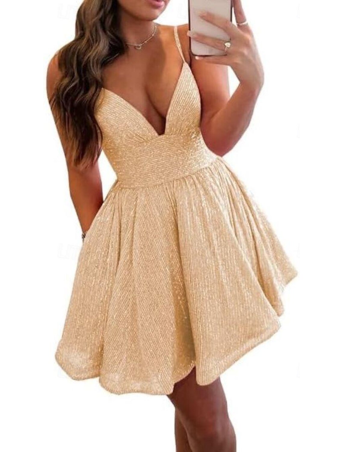 A-Line Homecoming Dresses Party Dress Holiday Graduation Short / Mini Sleeveless Spaghetti Strap Pink Dress Sequined with Glitter