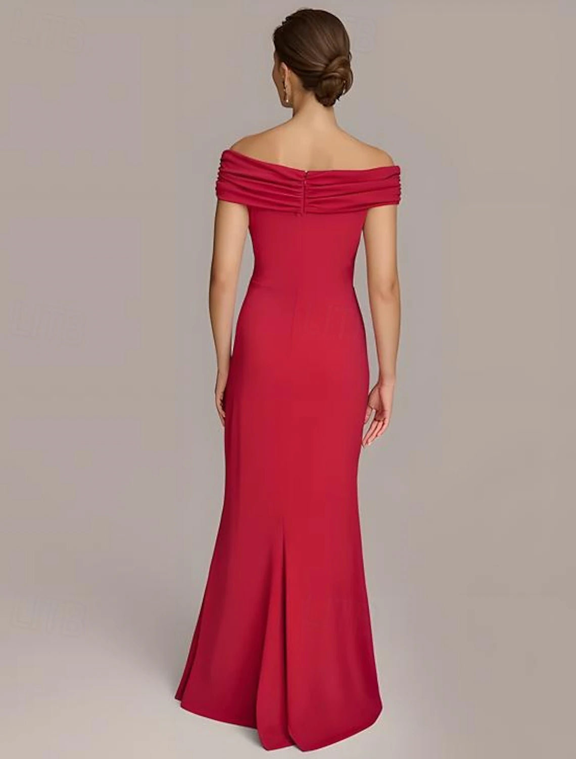 Mermaid Trumpet Evening Gown Elegant Dress Formal Wedding Floor Length Sleeveless Off Shoulder Stretchy Knit with Ruched And Ruffles