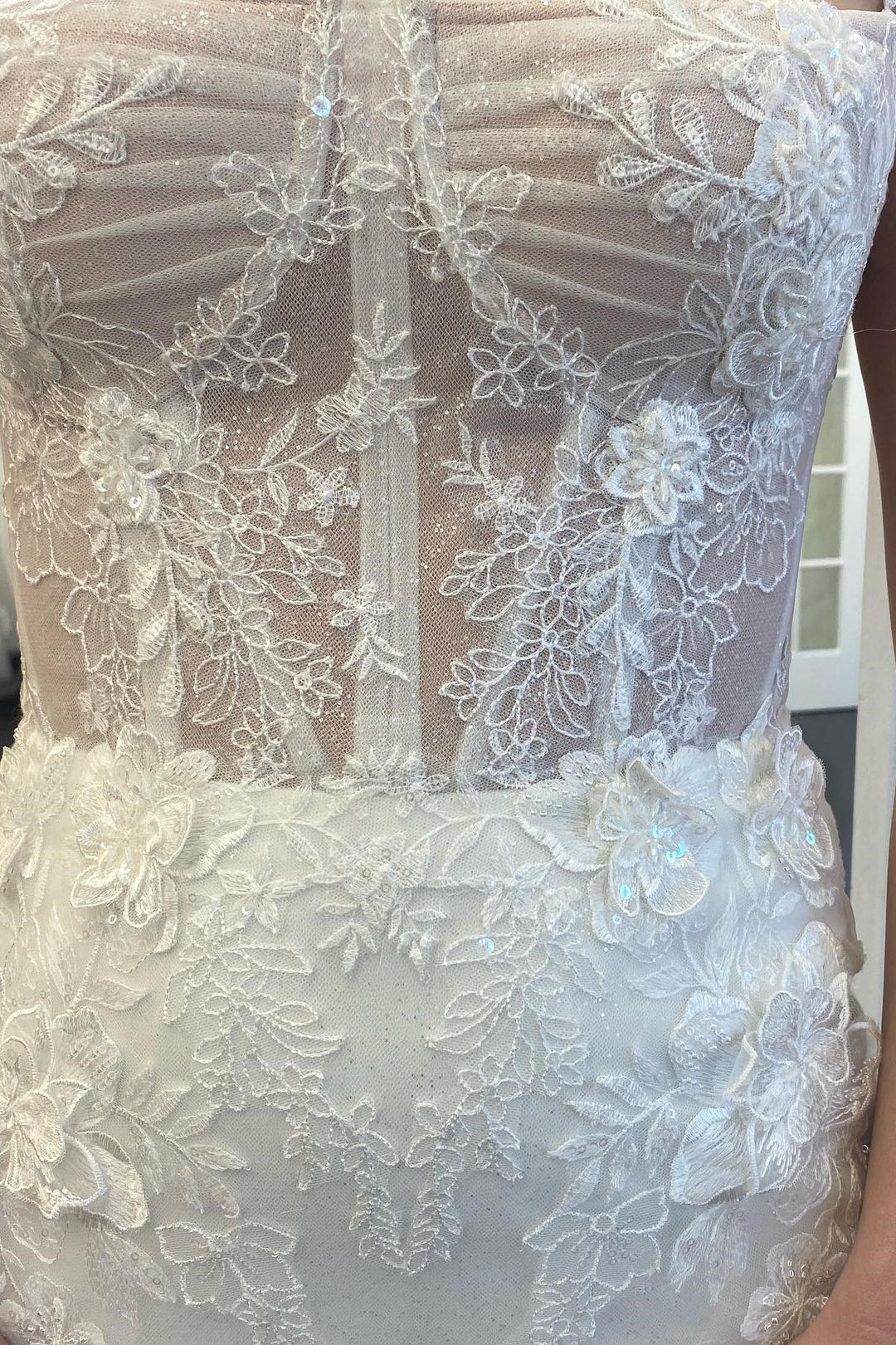 White Lace Square Neck Long Wedding Dress