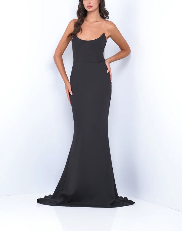 DingJiDress New Pattern Wedding Guest Dress Front Back Scoop Neckline Sleek Fitted Silhouette Floor-Length Black Formal Dress Evening Dress