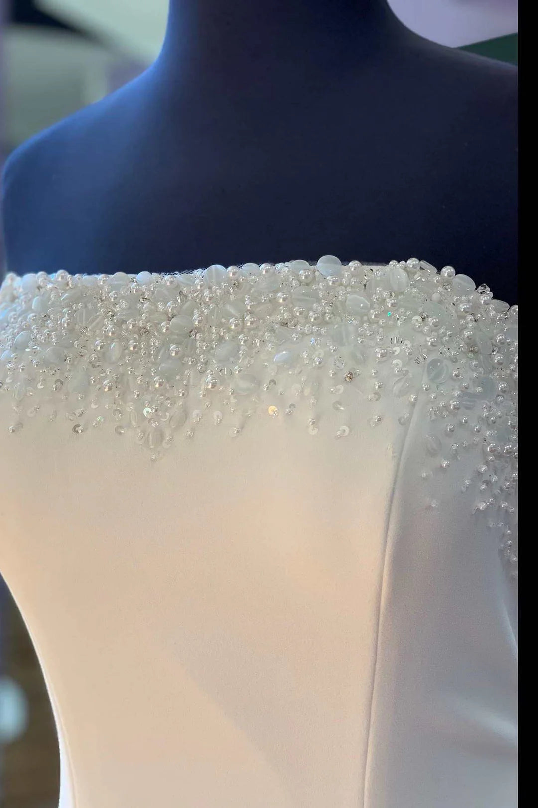 White Beaded Strapless Mermaid Long Bridal Gown