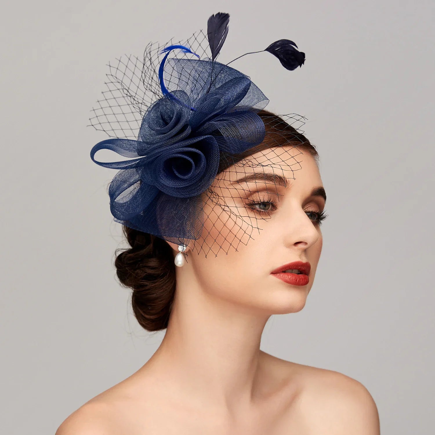 DingJiDress Elegant Net Mesh Tulle Fascinator Hats Headpiece Clip Headband with Bow(s) Feather Flower Floral 1PC Kentucky Derby Wedding Tea Party Horse Race Cocktail Vintage for Women