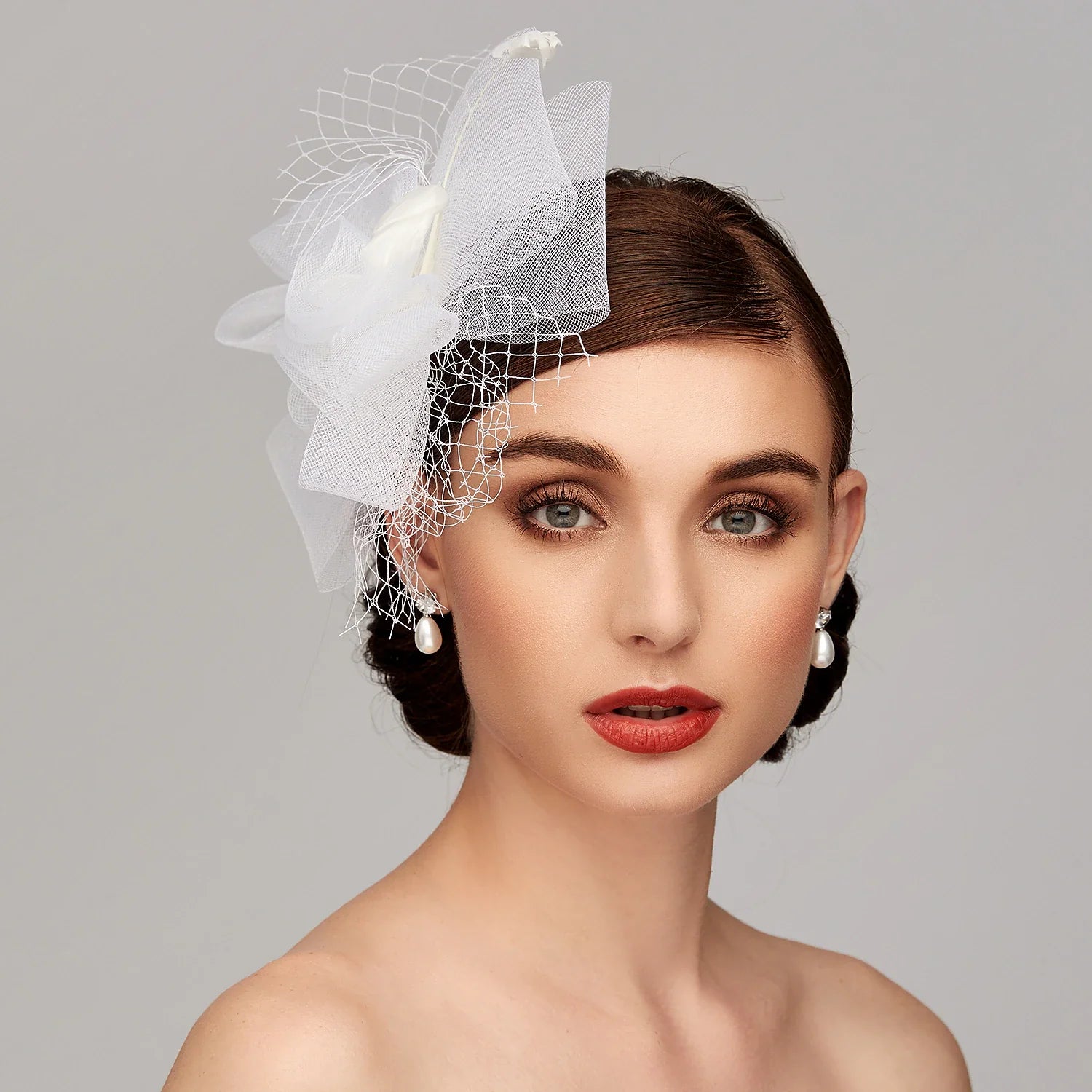 DingJiDress Elegant Net Mesh Tulle Fascinator Hats Headpiece Clip Headband with Bow(s) Feather Flower Floral 1PC Kentucky Derby Wedding Tea Party Horse Race Cocktail Vintage for Women