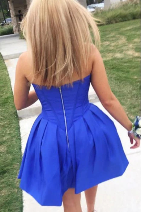 Royal Blue Strapless Sweetheart Homecoming Simple A Line Short Graduation Dress