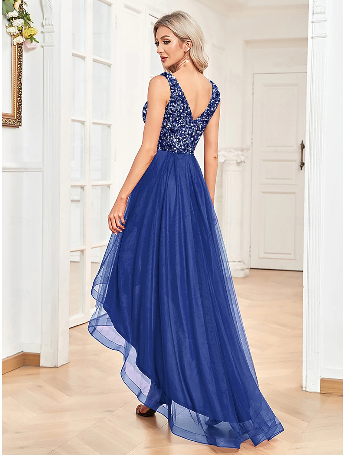 Cocktail Dresses A-line Glitter Horsehair Dress V Neck Cocktail Party Semi Formal Floor Length Sleeveless Off Shoulder Derby Dresses