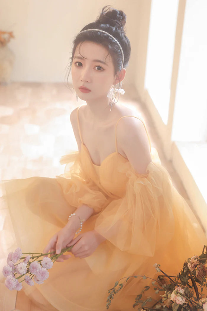 Yellow Tulle Short A-Line Prom Dress Yellow Homecoming Party Dress ?