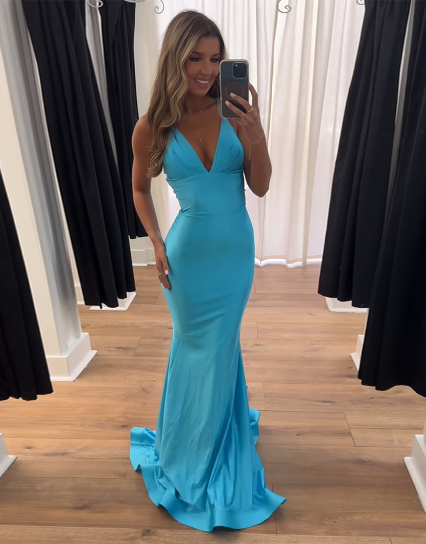 Simple and stylish long suspender bow mermaid dance dress