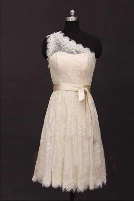 One Shoulder Lace Short Prom Homecoming Dress