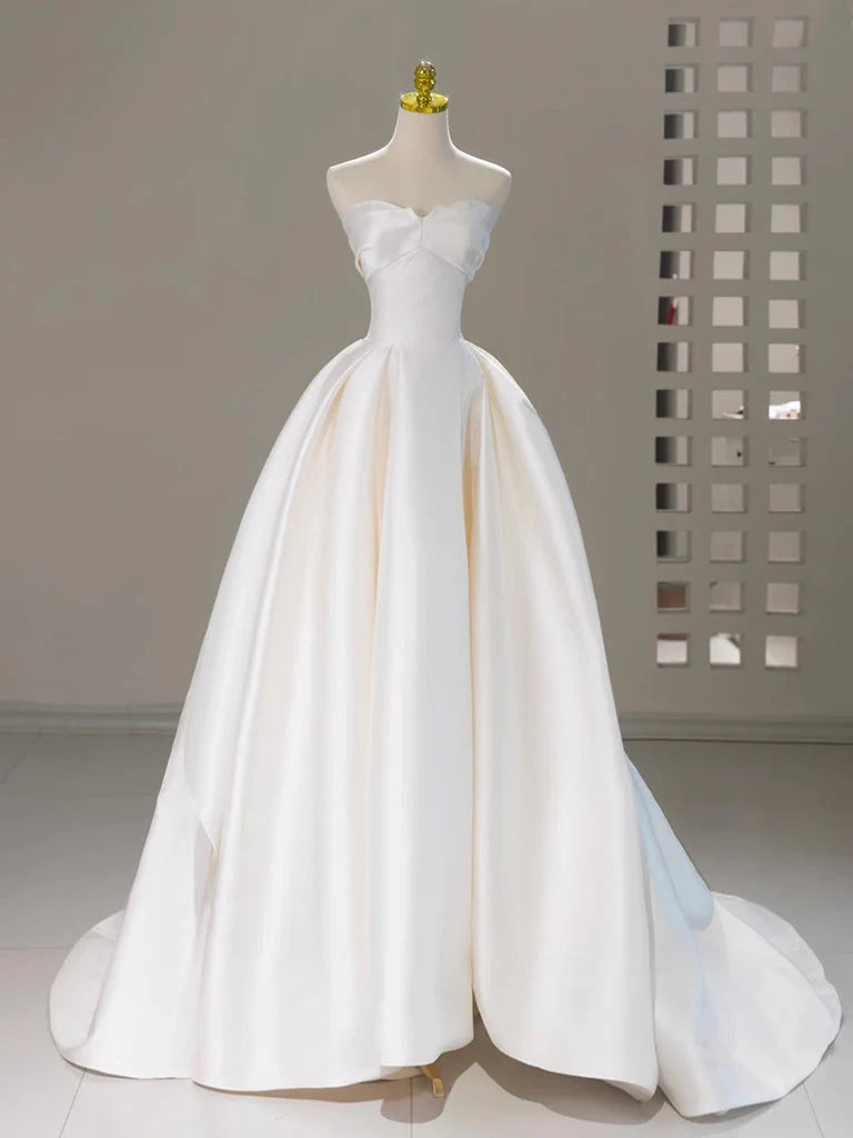 A-Line Sweetheart Neck Satin Beige Long Prom Dress Beige Long Formal Dress