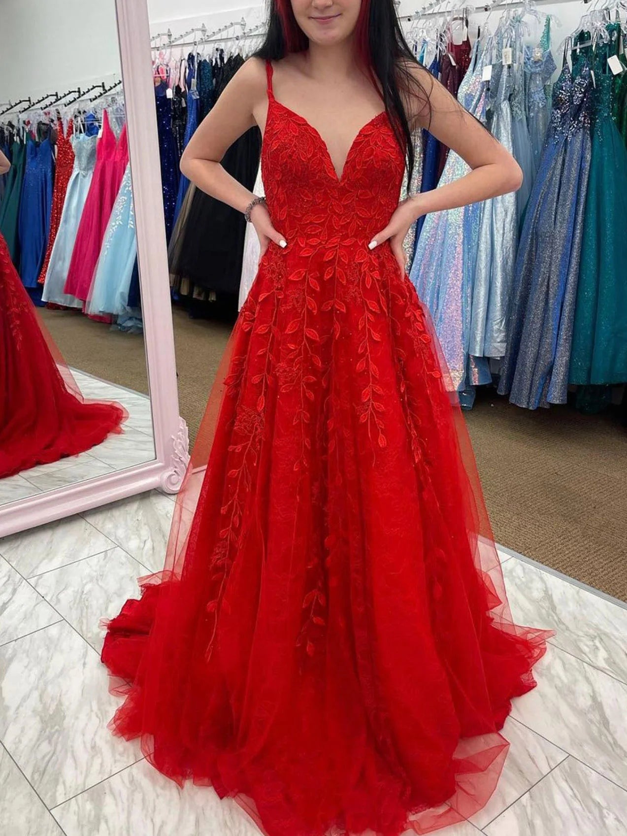 Burgundy v neck tulle lace long prom dress burgundy tulle formal dress
