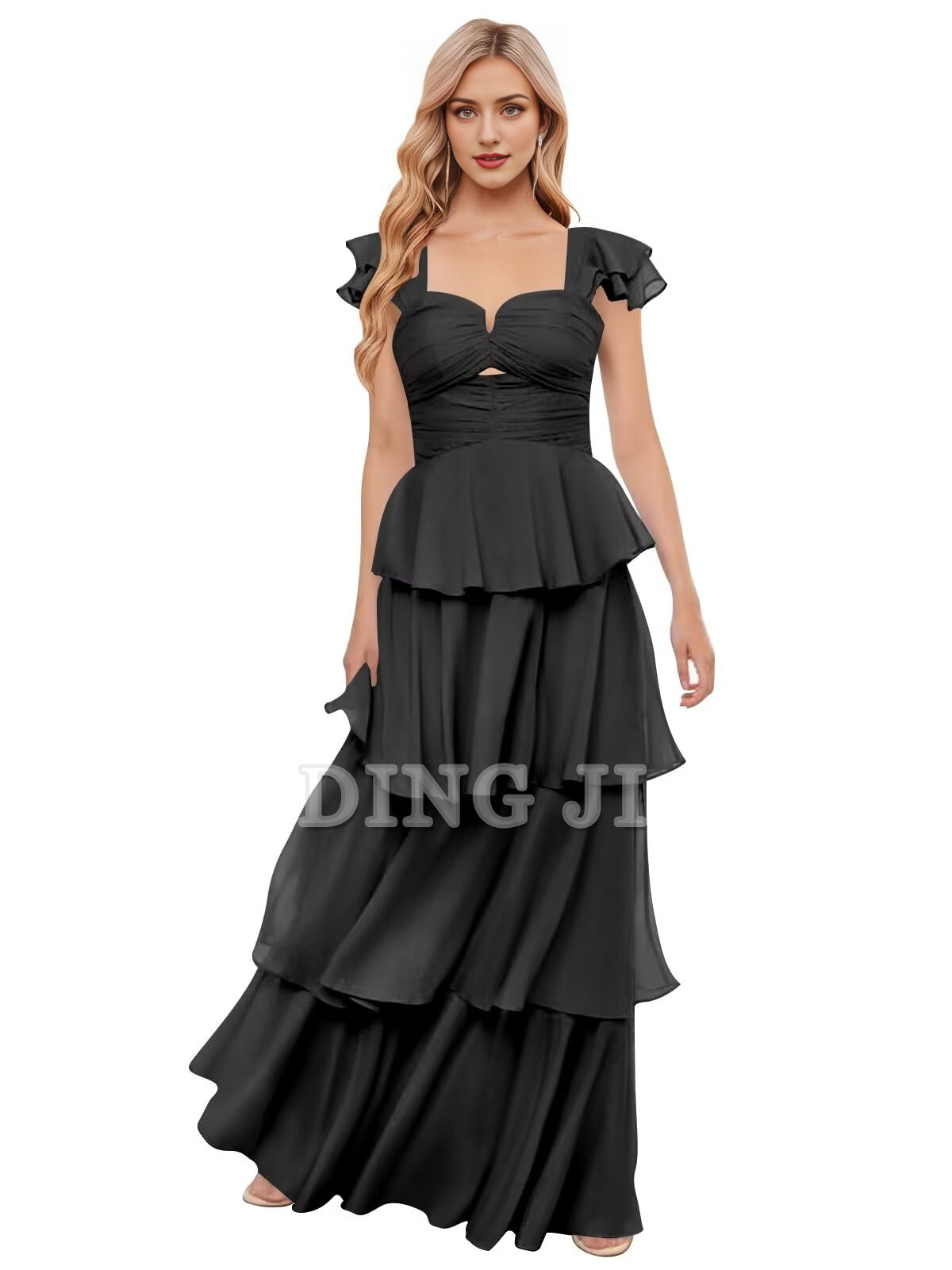 DingJiDress Prom Dresses Elegant Tiers Chiffon Backless Off The Shoulder Long Formal Wear Dresses