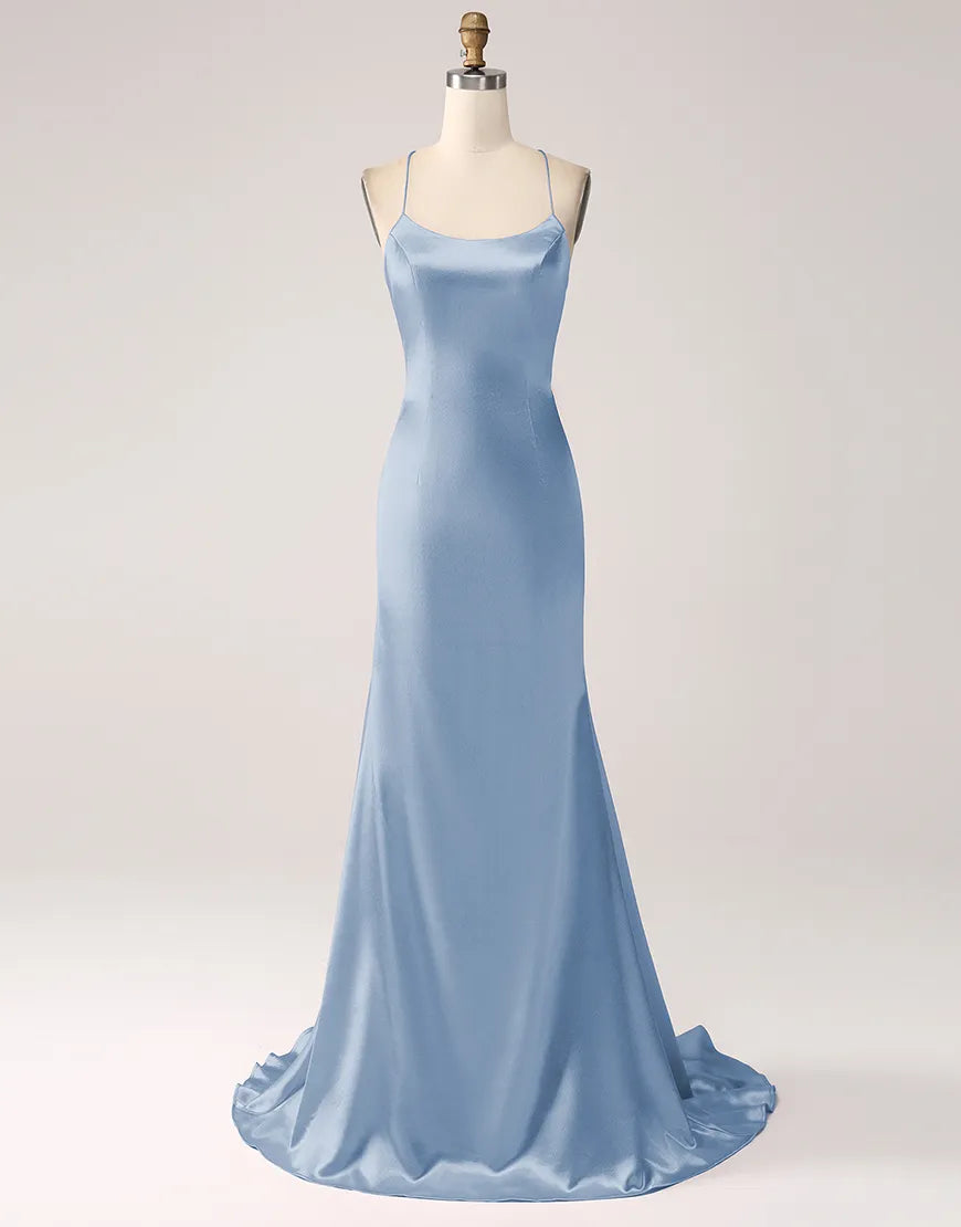 Simple and atmospheric long backless mermaid lace up party dress