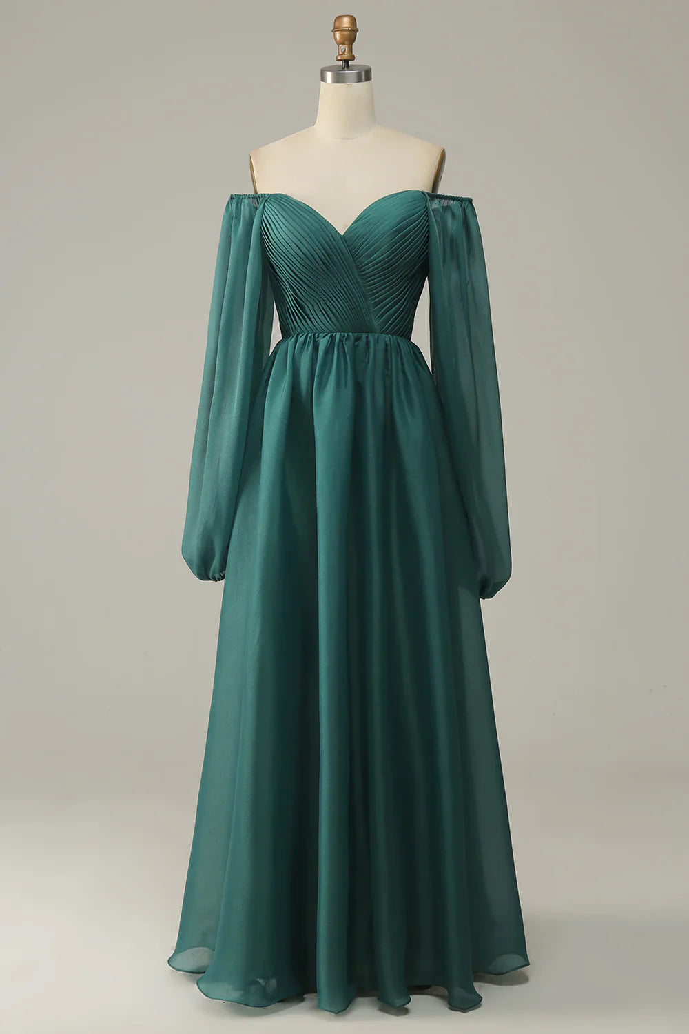 DingJiDress Off Shoulder Long Sleeves Prom Dress with Ruffles