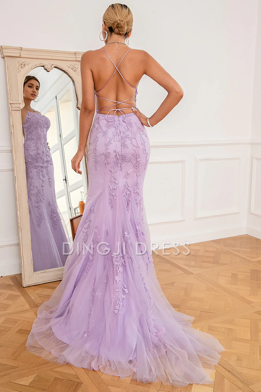 DingJiDress High Quality Dress Charming Mermaid Spaghetti Strap Backless Long With Exquisite Appliques Prom Dress