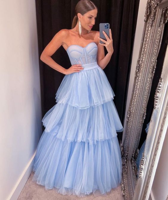 Fashionable Blue Long Dance Dress Wedding Guest Dress