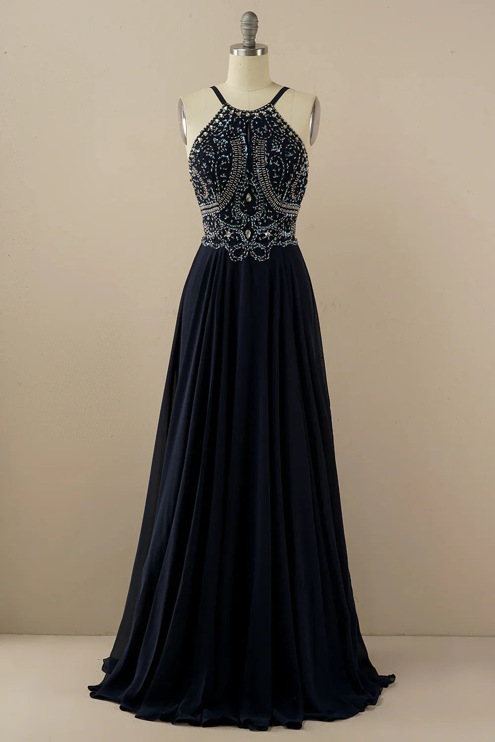DingJiDress Halter Beaded Backless Prom Dress