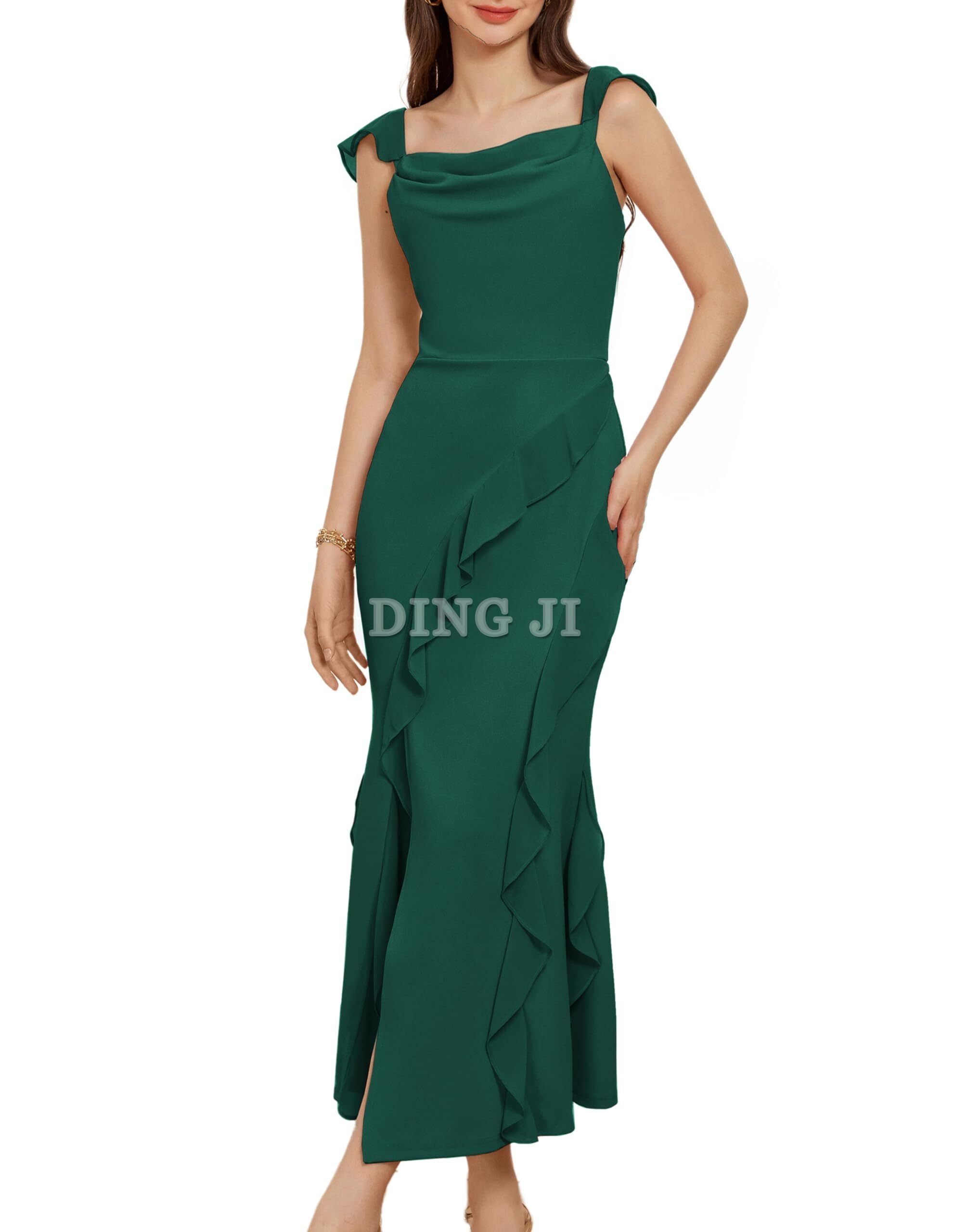 DingJiDress Prom Dress Cowl Neck Sleeveless Ruffled Fishtail Dress High Slit Bodycon Party Maxi Dress Exquisite Formal Wear Dresses Wedding Guests Dresses