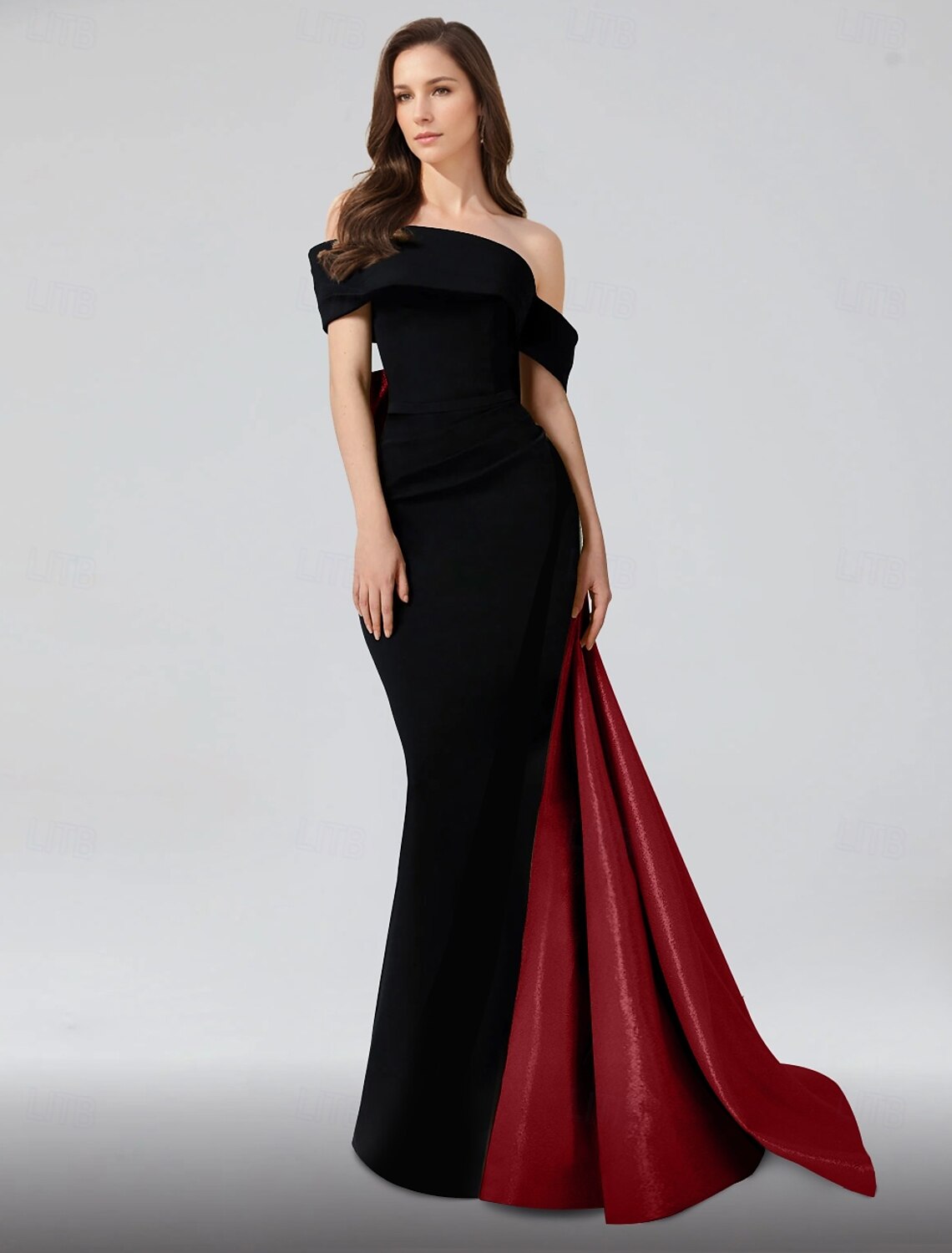 A-Line Evening Gown Elegant Dress Formal Floor Length Short Sleeve One Shoulder Pocket Satin with Bow